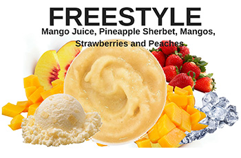 Mango, pineapple, strawberry and peach fruit smoothie
